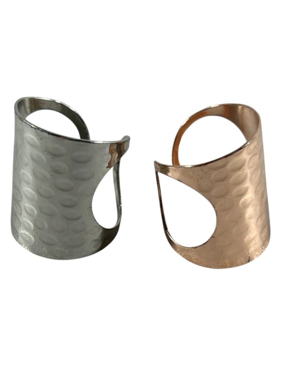 Wide Hammered Metal Cuff Rings Silver Tone Gold Tone Modern Cutout